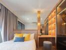 Modern bedroom with elegant woodwork and soft lighting