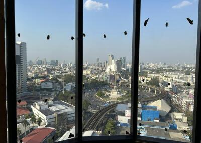 High-rise city view from a building window