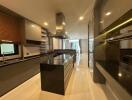 Modern spacious kitchen with stainless steel appliances and glossy cabinetry