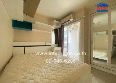 Bright and modern master bedroom with air conditioning unit