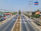 Busy suburban street with traffic and commercial signs