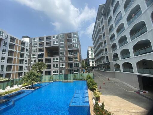Modern residential complex with swimming pool