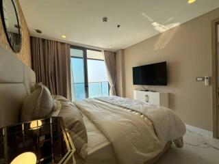 modern bedroom with ocean view and stylish interior