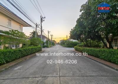 Quiet residential street at sunset with views of residential homes