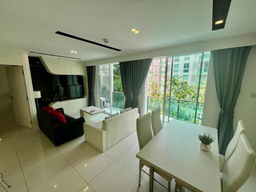 Spacious living room with modern furniture and natural light