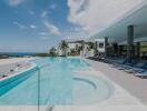 Luxurious outdoor pool with panoramic view and lounge chairs