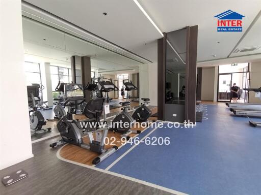 Modern gym inside residential building with various exercise equipment