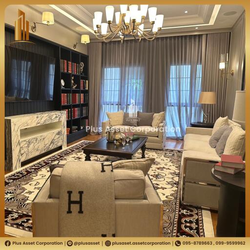 Elegant and spacious living room with luxurious furnishings and decor