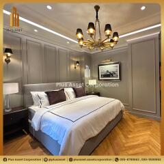 Luxurious modern bedroom with elegant decor and artistic details