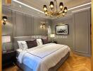 Luxurious modern bedroom with elegant decor and artistic details