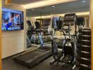 Well-equipped residential gym with modern machines and weights