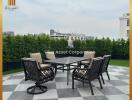 Elegant rooftop terrace with outdoor dining set and city view