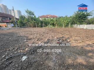 Spacious empty land plot ready for development with city background