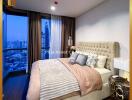 Modern bedroom with city view