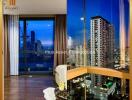 Modern bedroom with panoramic city view