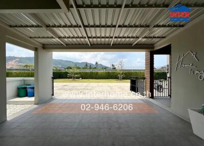 Spacious covered garage with mountain view