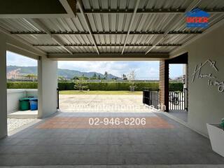 Spacious covered garage with mountain view