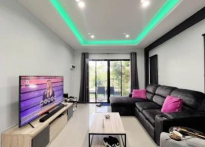 Modern living room with LED lighting and stylish decor