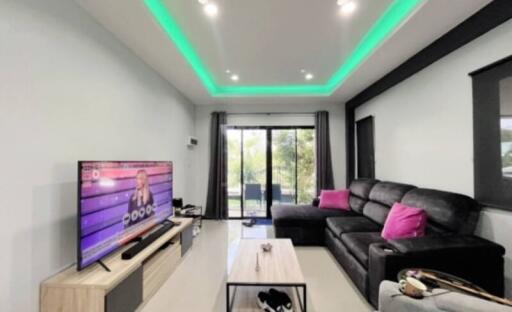 Modern living room with LED lighting and stylish decor