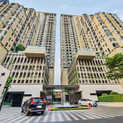 Modern high-rise residential building entrance