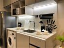 Modern kitchen with integrated appliances and neat storage