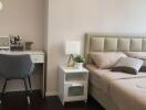 Elegantly designed bedroom with neutral tones and modern furniture