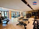 Spacious indoor home gym with modern fitness equipment