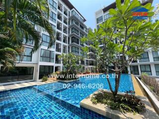 Luxurious outdoor swimming pool in a modern apartment complex