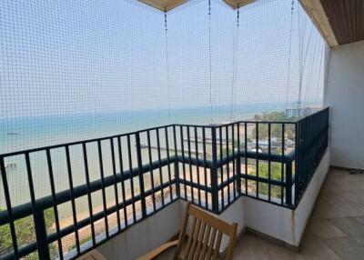 Spacious balcony with sea view and safety netting