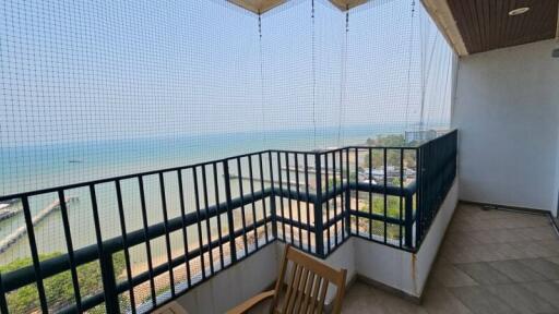 Spacious balcony with sea view and safety netting