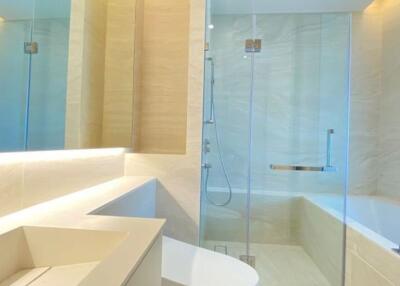 Modern bathroom with walk-in shower and stylish fixtures