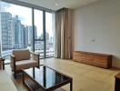 Spacious and bright living room with city view