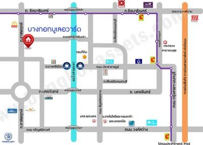 Illustrated map of local area with transportation routes and nearby facilities