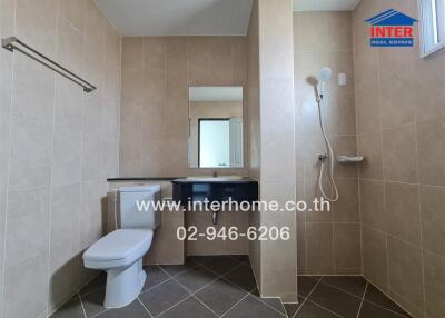 Modern and clean bathroom interior with shower and toilet