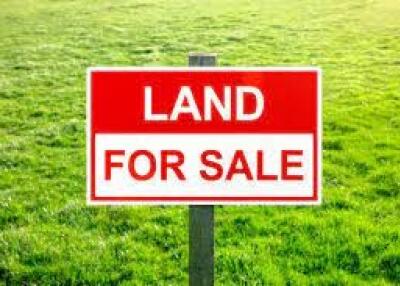 Land for sale sign on a green grass background