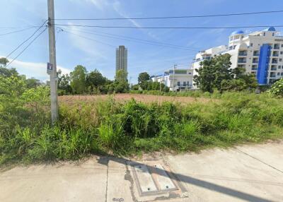 Urban lot with overgrown vegetation near residential buildings