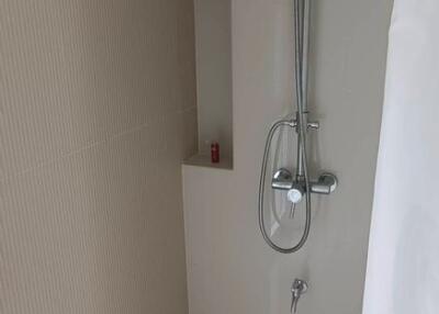 Modern shower area in a compact bathroom setup