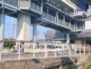 Urban bridge infrastructure with vehicles and pedestrian access