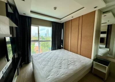 Modern bedroom with city view