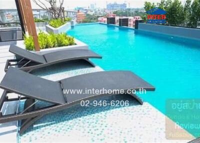 Luxurious rooftop pool with loungers and city view