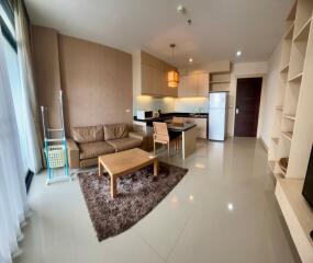 Modern living room with integrated kitchenette