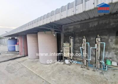 Industrial facility with storage tanks and machinery