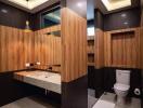 Modern bathroom with elegant wood paneling