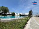 Inviting outdoor swimming pool in modern residential complex