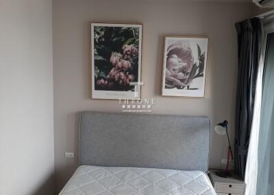 Elegantly decorated modern bedroom with framed artwork