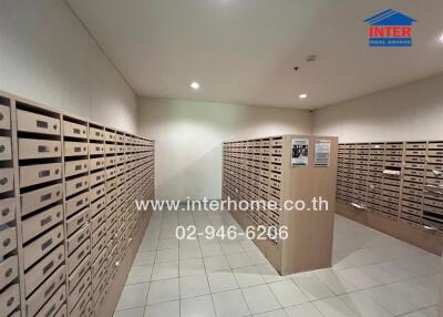 Spacious and well-organized mailroom in a modern building