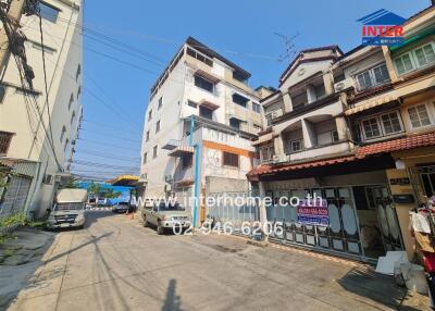 Urban street view with residential buildings