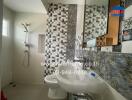 Modern bathroom interior with patterned tiles