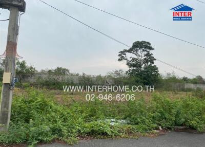 Empty land covered in wild vegetation with real estate agency sign