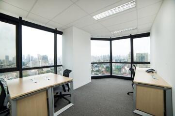 Spacious modern office space with panoramic city views